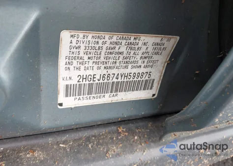 2000 Honda Civic Lx из США, поврежденный, VIN 2HGEJ6674YH599875